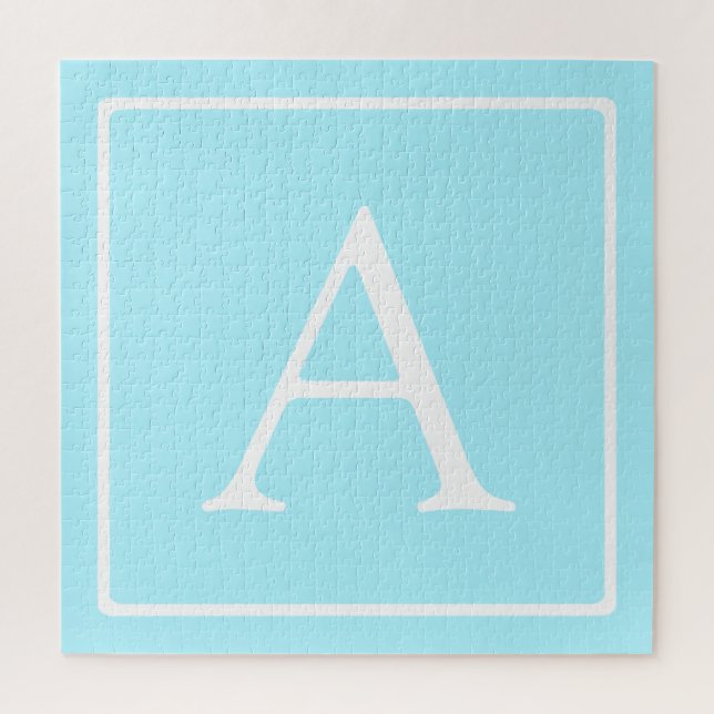 Simple Sky Blue Monogram Jigsaw Puzzle (Vertical)