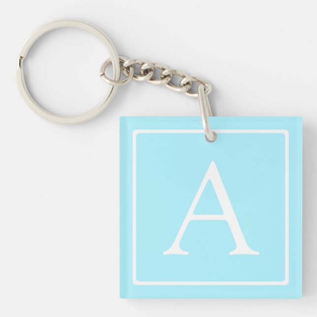 Simple Sky Blue Monogram Key Ring (Front)