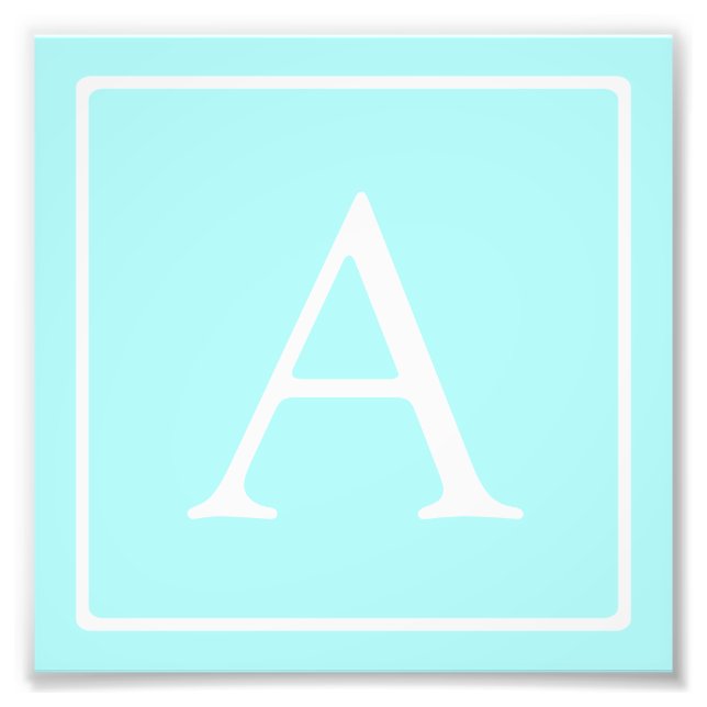 Simple Sky Blue Monogram Photo Print (Front)