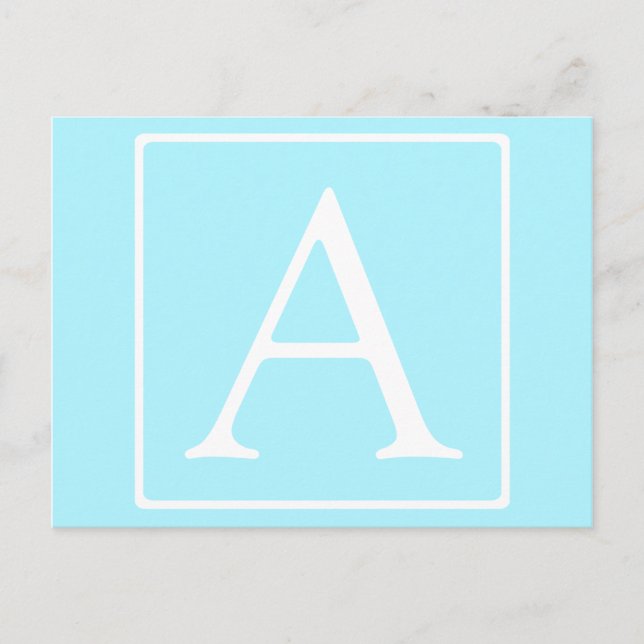 Simple Sky Blue Monogram Postcard (Front)