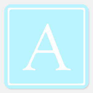 Simple Sky Blue Monogram Square Sticker