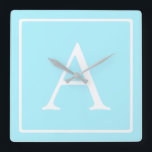 Simple Sky Blue Monogram Square Wall Clock<br><div class="desc">Thank you for your purchase!</div>