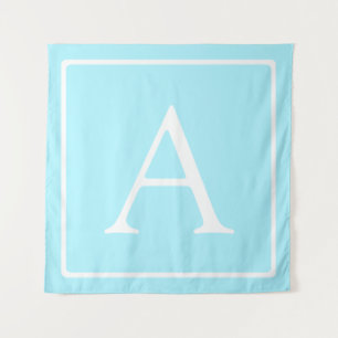Simple Sky Blue Monogram Tapestry
