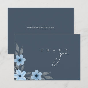 Simple Slate Blue Floral Wedding Thank You Card