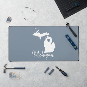 Simple Slate Blue Michigan Home State Map Desk Mat