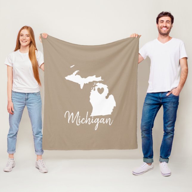 Simple Slate Blue Michigan Home State Map Fleece Blanket (In Situ)