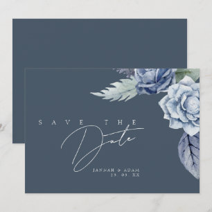 Simple Slate Blue Rose Wedding Save The Date