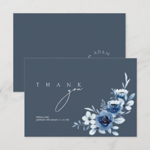 Simple Slate Blue Roses Wedding Thank You Card