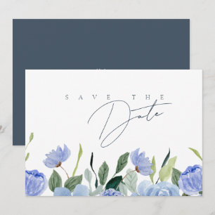 Simple Slate Blue Wildflower Wedding Save The Date