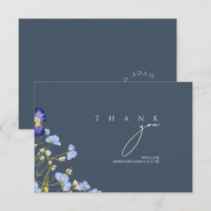 Simple Slate Blue Wildflower Wedding Thank You Card