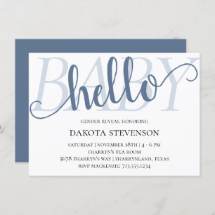 Simple Slate Hello Baby   Dusty Blue Script Shower Invitation