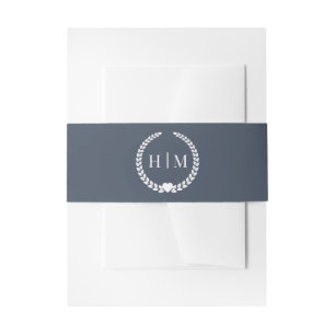 Simple Slate Navy Blue Monogram Invitation Belly Band