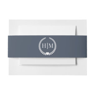 Simple Slate Navy Blue Monogram Invitation Invitation Belly Band