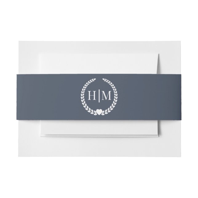 Simple Slate Navy Blue Monogram Invitation Invitation Belly Band (Front Example)