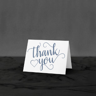 Simple Slate Script Dusty Smoke Blue Heart Photo Thank You Card