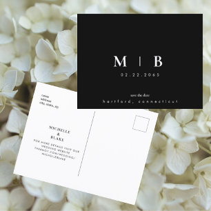 Simple & Sleek B/W Monogram Wedding Save the Date  Announcement Postcard