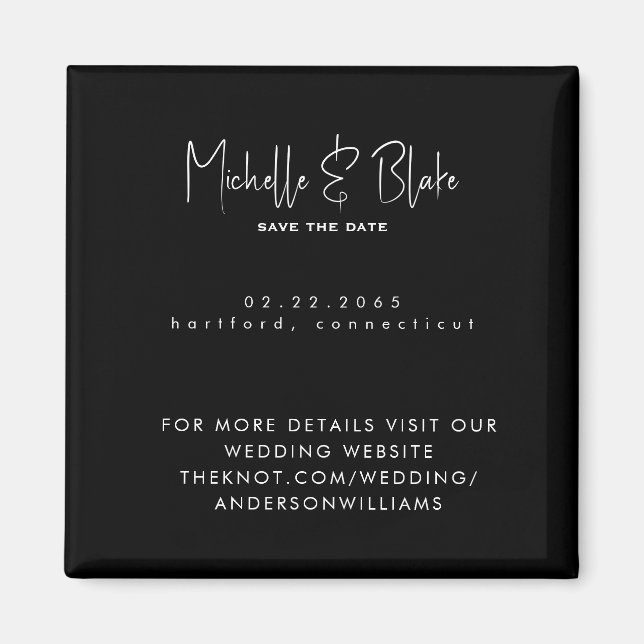 Simple & Sleek Modern Black Wedding Save the Date Magnet (Front)