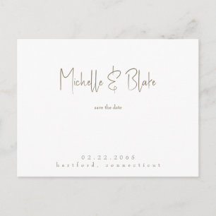 Simple & Sleek Modern White Wedding Save the Date Postcard