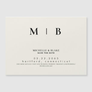 Simple & Sleek Monogram Beige Save the Date Magnetic Invitation
