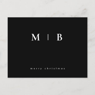 Simple Sleek Monogram Black Christmas  Postcard