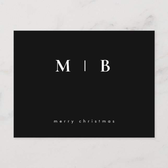 Simple Sleek Monogram Black Christmas  Postcard (Front)