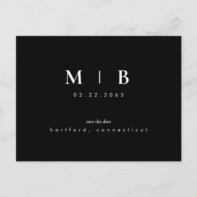 Simple & Sleek Monogram Black Save the Date Announcement Postcard (Front)