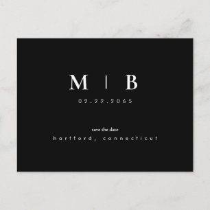 Simple Sleek Monogram Black Save the Date QR  Postcard