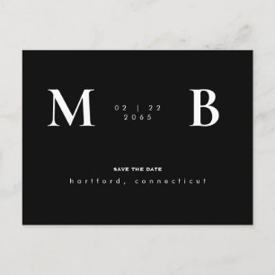Simple & Sleek Monogram Black/White Save the Date Postcard