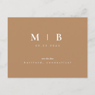 Simple & Sleek Monogram Caramel Save the Date Announcement Postcard