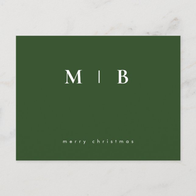 Simple Sleek Monogram Green Christmas  Postcard (Front)