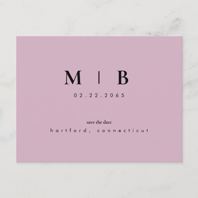 Simple & Sleek Monogram Lavender II Save the Date  Announcement Postcard (Front)