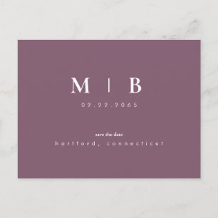 Simple & Sleek Monogram Lavender Save the Date Announcement Postcard