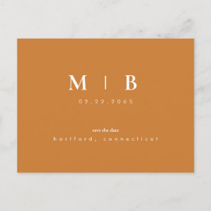 Simple & Sleek Monogram Orange Save the Date  Announcement Postcard