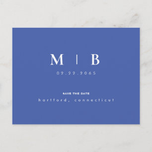 Simple & Sleek Monogram Spring Blue Save the Date Announcement Postcard