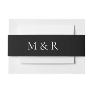 Simple & Sleek Monogram Wedding Invitation B/W Belly Band
