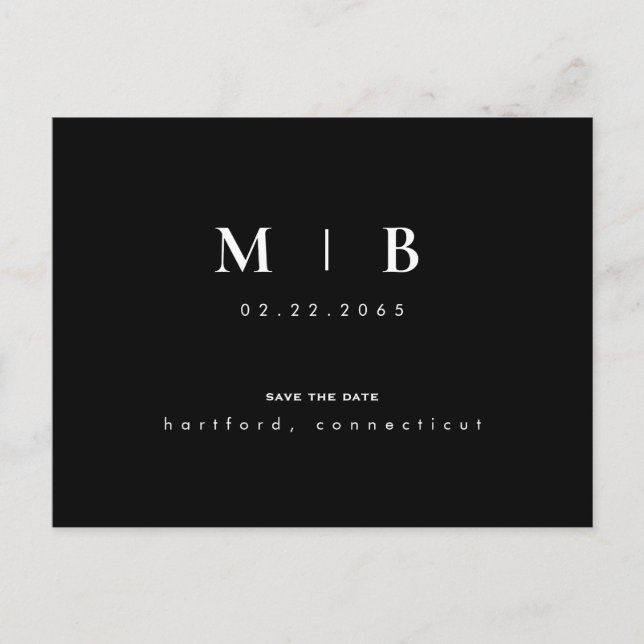 Simple & Sleek Monogram Wedding Save Date Announcement Postcard (Front)