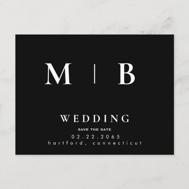 Simple & Sleek Monogram Wedding Save the Date III Announcement Postcard (Front)