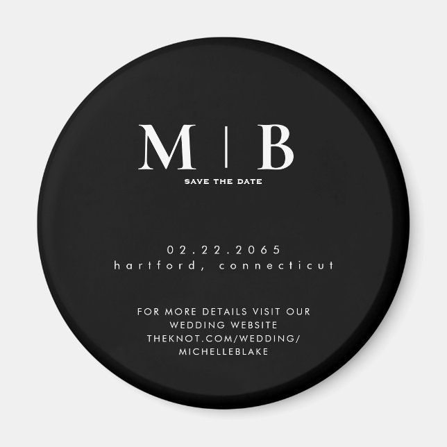 Simple & Sleek Monogram Wedding Save the Date  Mag Magnet (Front)