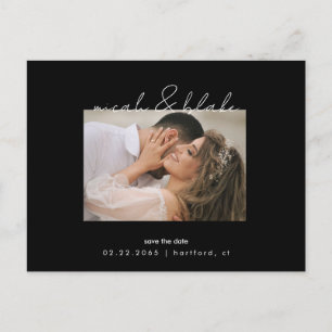 Simple & Sleek Photo Black Wedding Save the Date Postcard