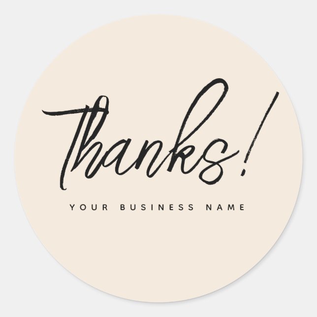 Simple small business beige thank you  classic round sticker (Front)