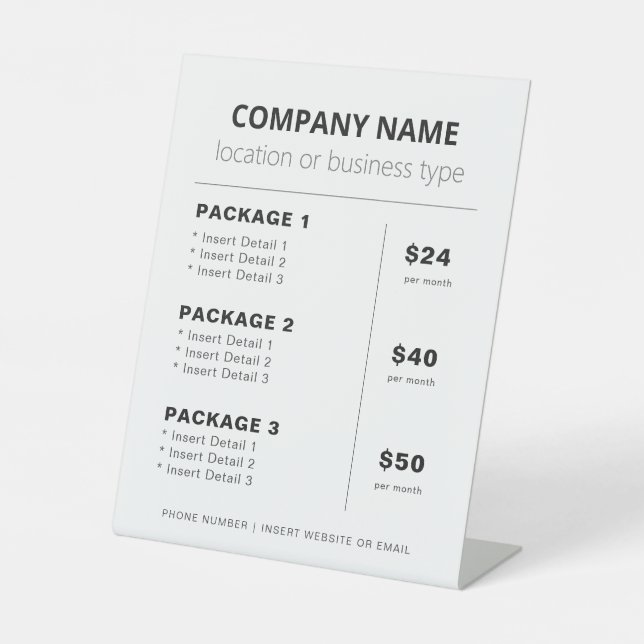 Simple Small Business Service List and Price List Pedestal Sign (Front)