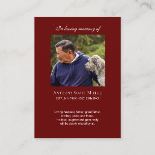 Simple small photo memorial prayer card