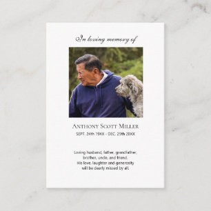 Simple small photo memorial prayer card