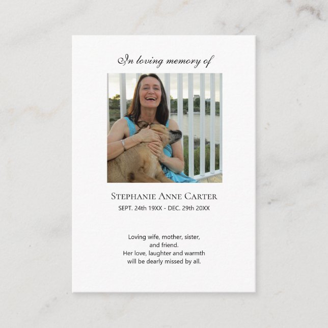 Simple small photo memorial prayer card (Front)