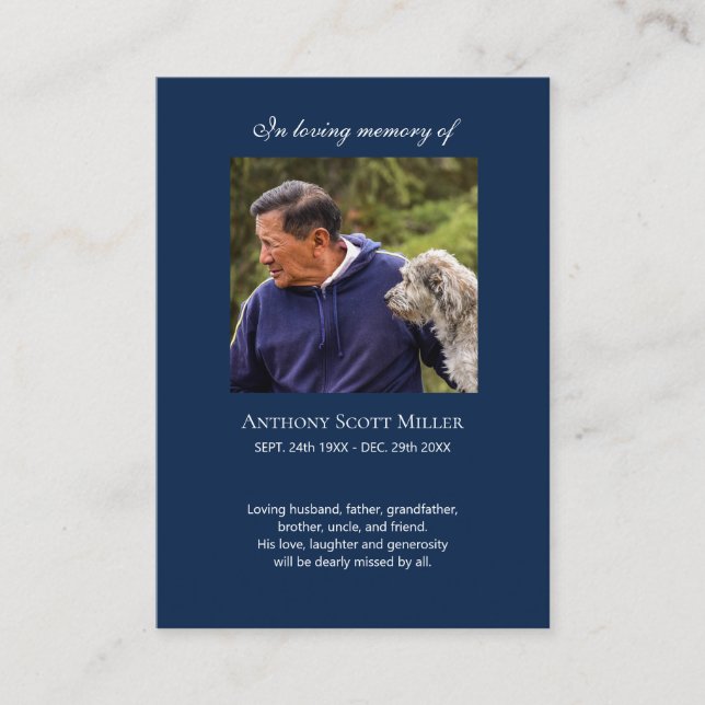 Simple small photo memorial prayer card (Front)