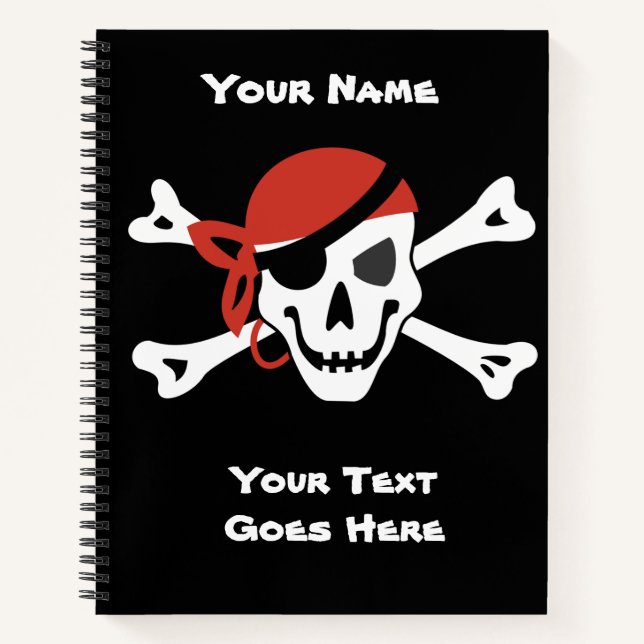 Simple Smiling Pirate Skull with Red Bandanna Notebook (Front)