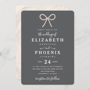 Simple Smoked Oyster Pearl Bow Trendy Wedding Invitation