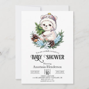 Simple Snow Polar Bear Digital Baby Shower Invitation