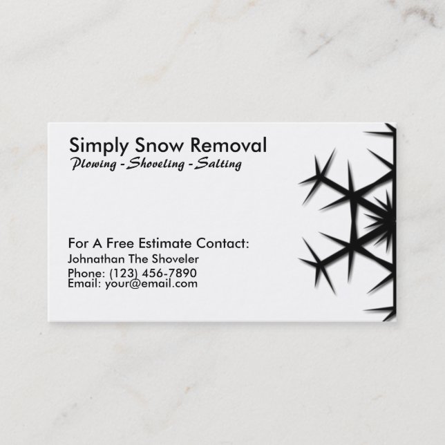 Simple Snow Shoveling, Ploughing, Removal Card (Front)