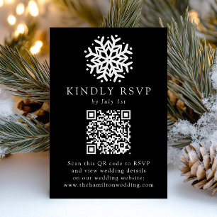 Simple Snowflake Black QR Code Wedding RSVP Card